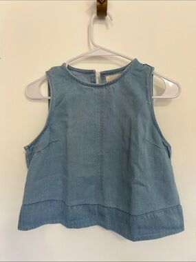 Sleeveless Denim Crop Tank Top in Light Blue